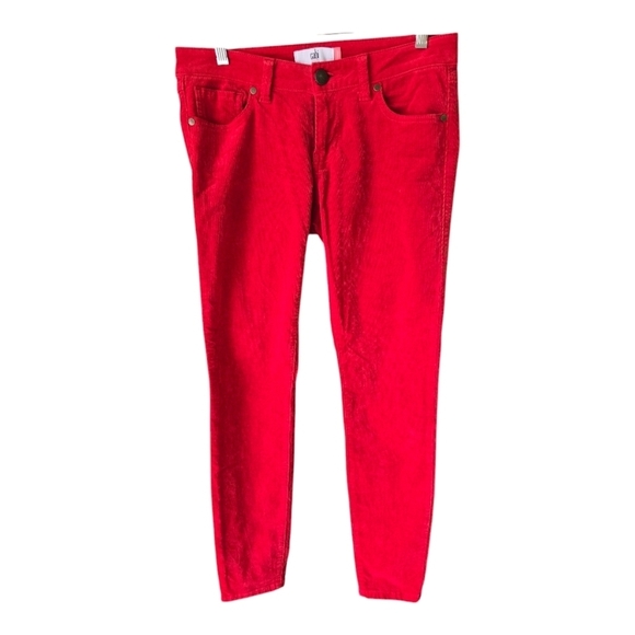 Cabi Corduory Pants Women Sz 4 Red Skinny Pockets Mid Rise 32x30 Exellent - Picture 1 of 11
